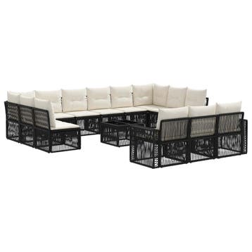 vidaXL Tuinbank Set 14 pcs Zwart en Crème Wit poly rattan, Verzenden