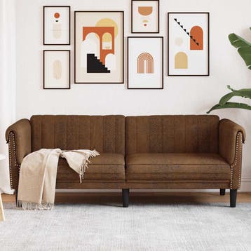 vidaXL Driezitsbank / zetel kunstsuède bruin, Verzenden, Nieuw