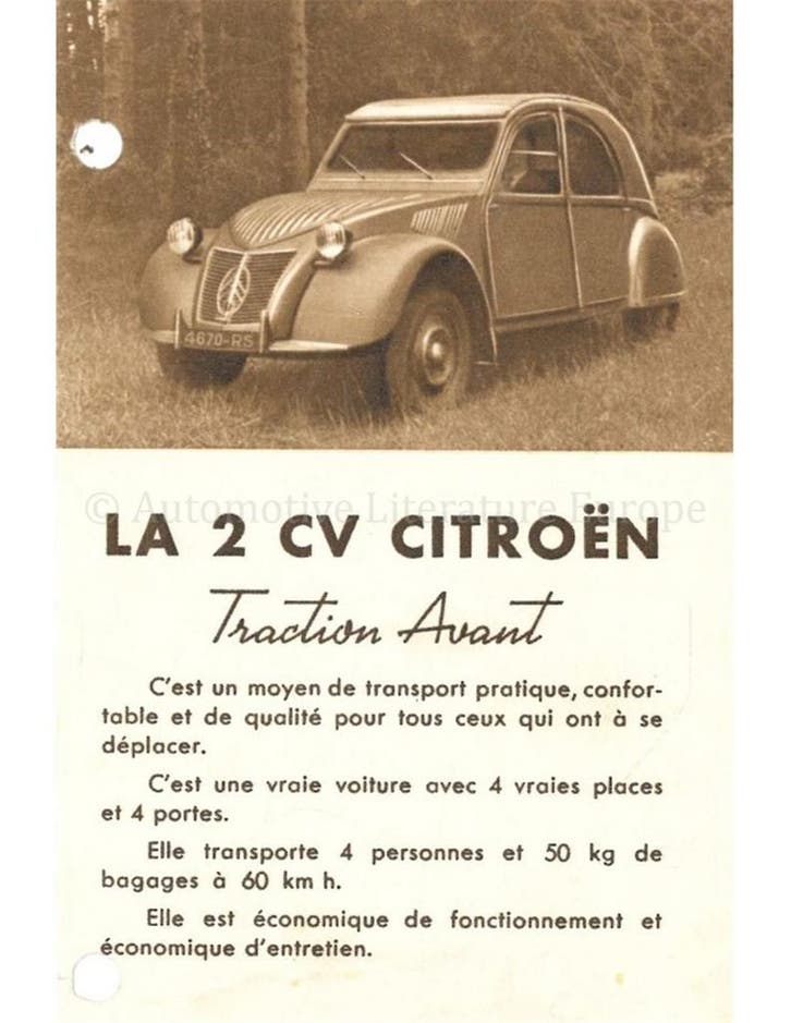 1950 CITROEN 2CV BROCHURE FRANS, Livres, Autos | Brochures & Magazines