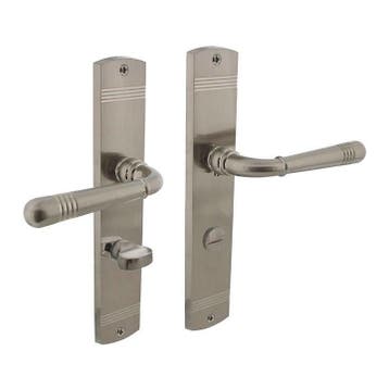 Deurklink Helena op schild WC slot 63mm nikkel mat - deur..., Ophalen of Verzenden, Nieuw, Koper of Messing, Klink of Kruk