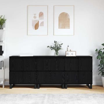 vidaXL Dressoir 3 st Zwart Eiken 60 x 35 x 70 cm, Verzenden