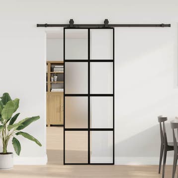 vidaXL Schuifdeur met beslagset 76x205 cm gehard glas zwart, Verzenden, Nieuw