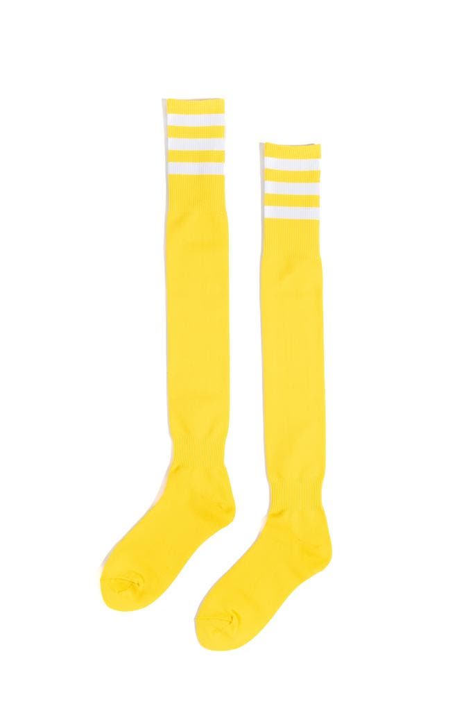 Sokken Geel Witte Strepen 36-41 Dames Heren Unisex Gele Knie, Kleding | Dames, Carnavalskleding en Feestkleding, Nieuw, Ophalen of Verzenden