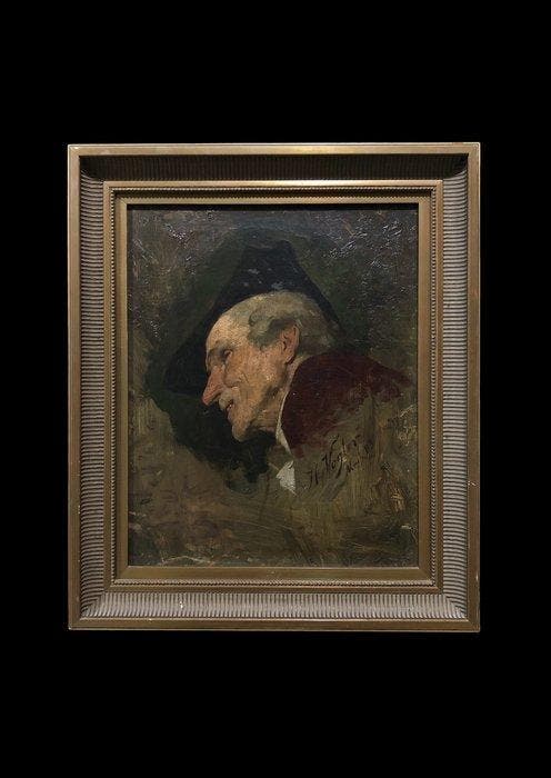 Hermann Voegler (1859-?) - Der freche Greise, Antiquités & Art, Art | Peinture | Classique