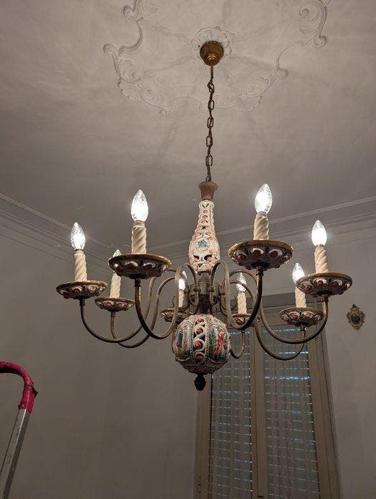 Capodimonte - Lampe à suspendre - Céramique, Bronze, Antiquités & Art, Antiquités | Autres Antiquités