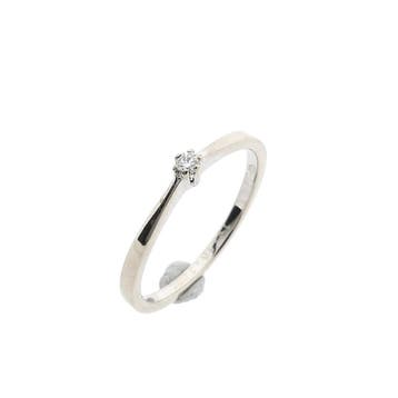 Witgouden solitair ring met diamant 0,025 ct; 14 karaat;..., Handtassen en Accessoires, Gebruikt, Ophalen of Verzenden, Kleiner dan 17