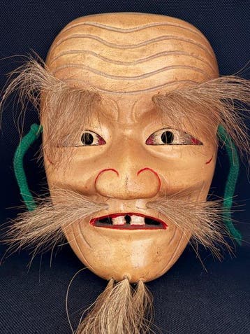 Noh masker - Hout, Japanse houten Kagura-masker –, Antiek en Kunst