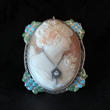 Camée - 14 carats Or blanc - Diamant - Habille Cameo démail, Bijoux, Sacs & Beauté, Bijoux anciens