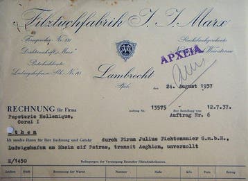 Themacollectie - 1937 Duitse factuur - Filztuchfabrik J. J.
