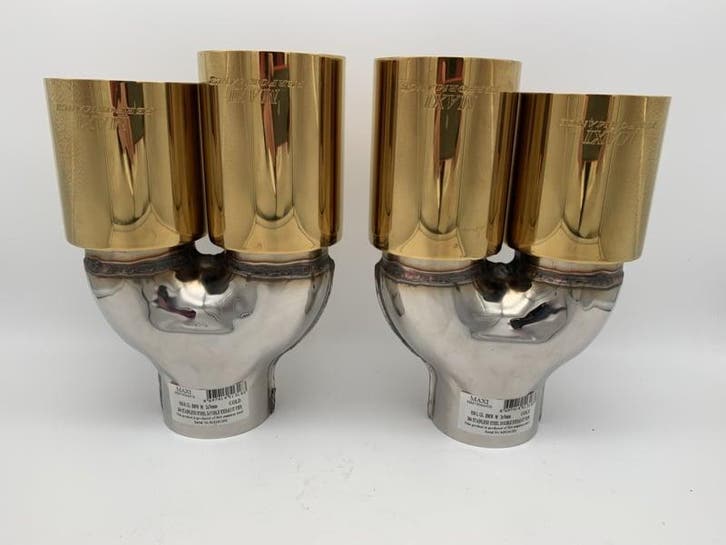 Sierstukken set gold RVS Dubbel Rond – versprongen – 2 x 76, Auto-onderdelen, Uitlaatsystemen, Nieuw, Ophalen of Verzenden
