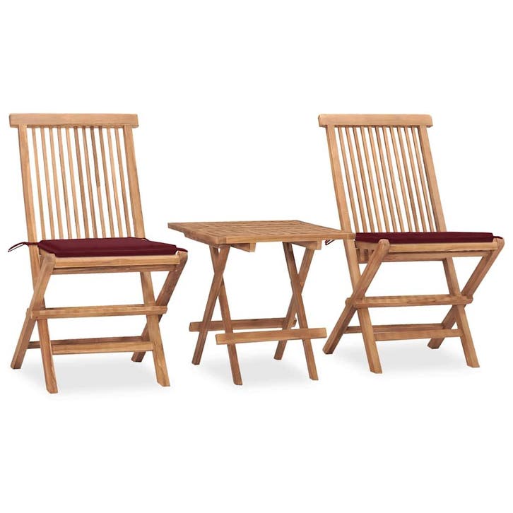 vidaXL 3-delige Tuinset inklapbaar met kussen massief, Tuin en Terras, Tuinsets en Loungesets, Tuinset, Nieuw, Verzenden
