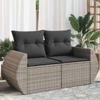 vidaXL Tuinbank 2-zits met kussens poly rattan grijs, Verzenden, Nieuw
