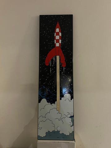 Kuifje - Panneau émaillé Tintin fusée vers la lune / Les