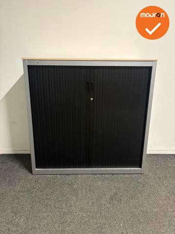 Vepa roldeurkast - 122x126x46 cm - Zilvergrijs met zwarte de, Werkplek, Ophalen of Verzenden, Gebruikt, Kast
