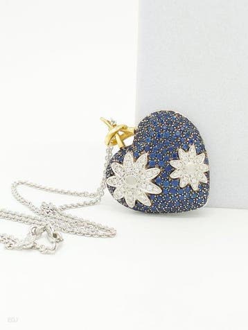 Collier - 18 carats Or blanc Saphir - Diamant, Handtassen en Accessoires, Kettingen, Nieuw