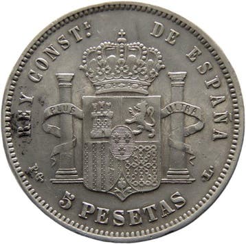Espagne. Alphonse XIII. 5 Pesetas Acuñadas en Madrid 1893