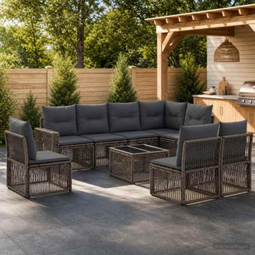 vidaXL Tuinbank Set 9 st Grijs en Donkergrijs poly rattan, Verzenden, Nieuw