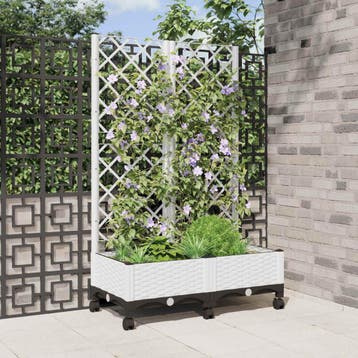 vidaXL Tuinsteker met schutting en wielen Wit 80 x 40 x, Tuin en Terras, Verzenden, Nieuw