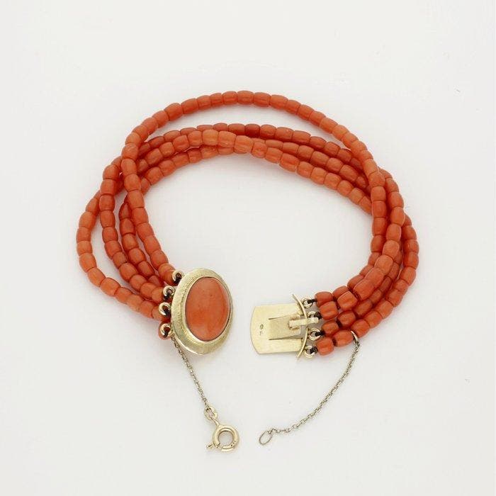 Armband - 14 karaat Geel goud Bloedkoraal, Bijoux, Sacs & Beauté, Bracelets