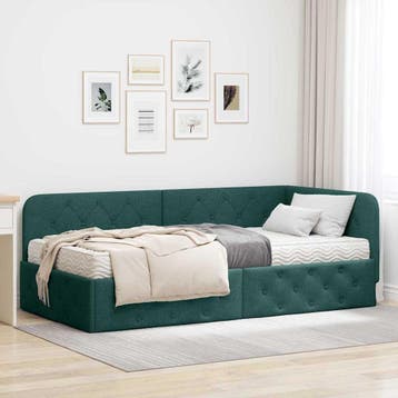 vidaXL Hoek Bed Frame Donkergroen 100 x 200 cm Stof, Verzenden, Nieuw