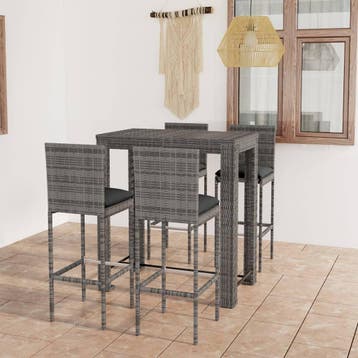 vidaXL 5-delige Tuinbarset met kussens poly rattan grijs, Verzenden, Nieuw