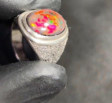 Bague chevalière argent s925 opale welo noire Bijoux- 8.8 g