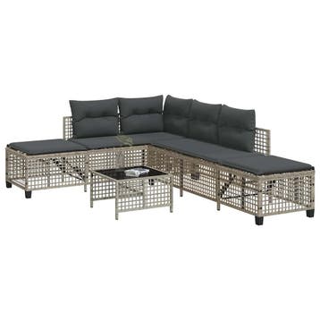 vidaXL 3-delige Loungeset met kussens poly rattan lichtgrijs, Verzenden, Nieuw