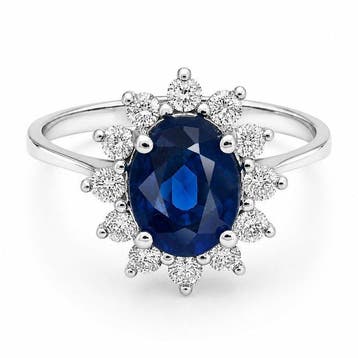 Ring - 14 karaat Witgoud - 2.32ct. tw. Saffier - Diamant -