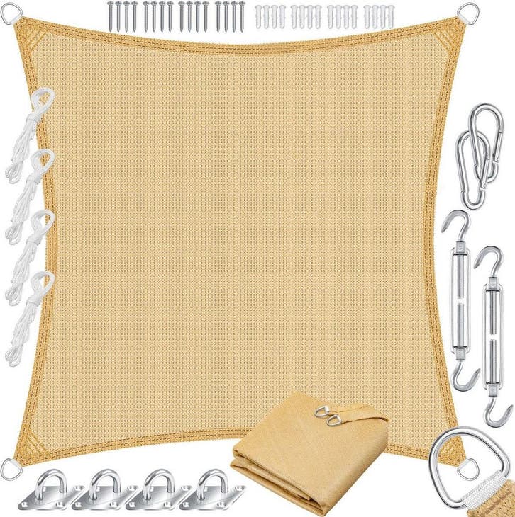 Schaduwdoek - Zonnezeil - Vierkant - 2x2 m - Zand - KESSER®, Jardin & Terrasse, Voiles d'ombrage, Envoi