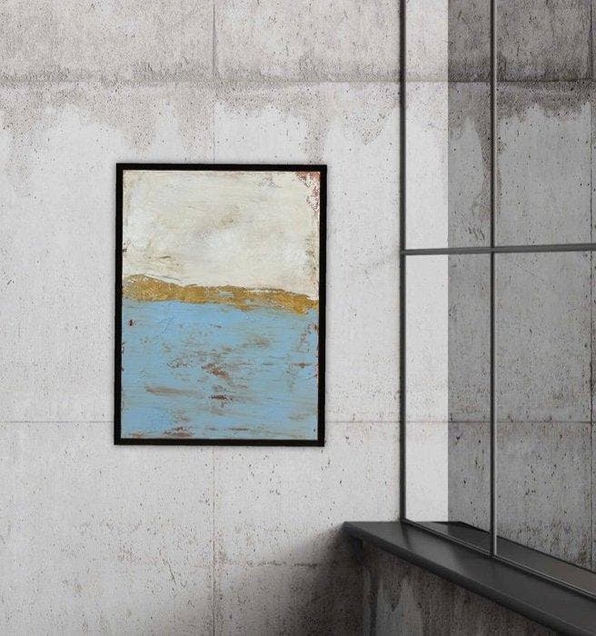 Stefanie Raus - Abstrakte Landschaft Hellblau Gold, Antiek en Kunst, Kunst | Schilderijen | Modern