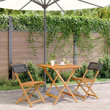 vidaXL 3-delige Bistroset poly rattan en massief hout zwart, Verzenden, Nieuw