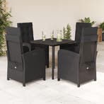 vidaXL 5-delige Tuinset met kussens poly rattan zwart, Verzenden, Nieuw, Tuinset