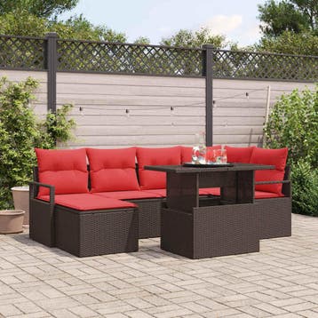 vidaXL Tuinbank Set 7 st Bruin Poly rattan, Tuin en Terras, Verzenden, Nieuw