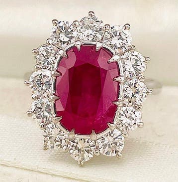 Ring - 18 karaat Witgoud Robijn - Diamant
