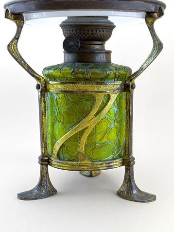 Olielamp - Opaline glas - Art Nouveau Iridescent, Antiek en Kunst