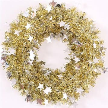 Dennenkrans Kunst Tinsel Goud Zilver 37 cm, Nieuw