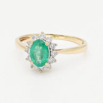 Bague - 14 carats Or jaune Émeraude - Diamant, Bijoux, Sacs & Beauté