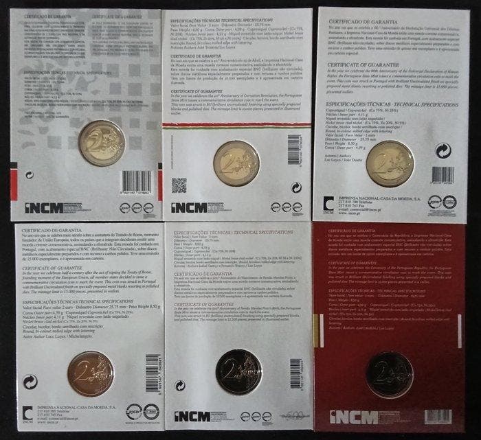 Portugal. 2 Euro 2007/2014 (6 coins) (Zonder minimumprijs), Postzegels en Munten, Munten | Europa | Niet-Euromunten