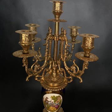 Chandelier (2) - Paire à 5 flammes en laiton doré or