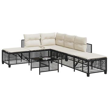 vidaXL 3-delige Loungeset met kussens poly rattan zwart, Verzenden, Nieuw