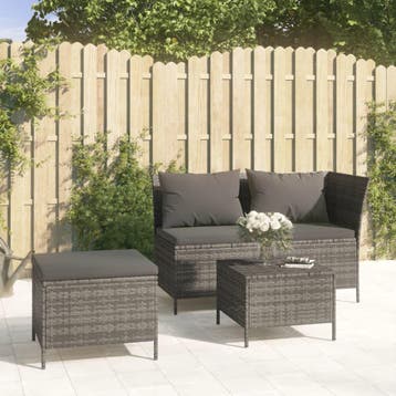 vidaXL 3-delige Loungeset met kussens poly rattan grijs, Verzenden, Nieuw, Loungeset