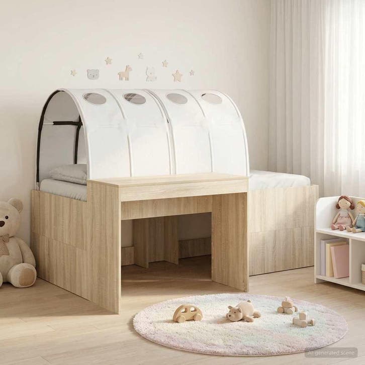 vidaXL Bedframe met tunnel 3 st Sonoma eiken en wit Bewerkt, Maison & Meubles, Chambre à coucher | Lits, Envoi