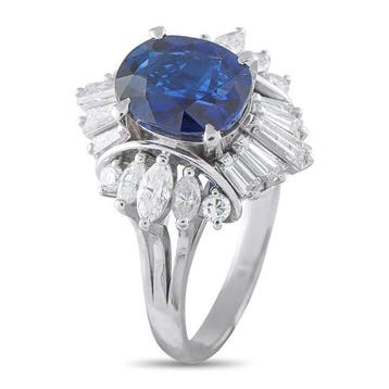 Bague Bague en platine avec diamant de 1,37 ct et saphir,, Nieuw