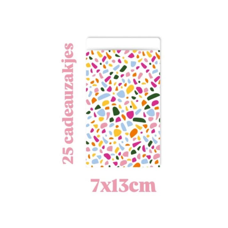 25 cadeauzakjes - Terrazzo  color - 7x13cm (Per  25 stuks), Diversen, Cadeauverpakkingen, Cadeauzakje, Nieuw, Ophalen of Verzenden