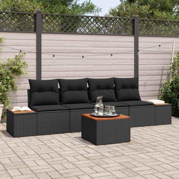 vidaXL Tuinbank Set 5 st Zwart Poly rattan, Tuin en Terras, Verzenden, Nieuw