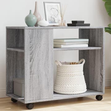 vidaXL Bijzettafel met wieltjes 70x35x60 cm hout grijs, Huis en Inrichting, Tafels | Bijzettafels, Verzenden, Nieuw
