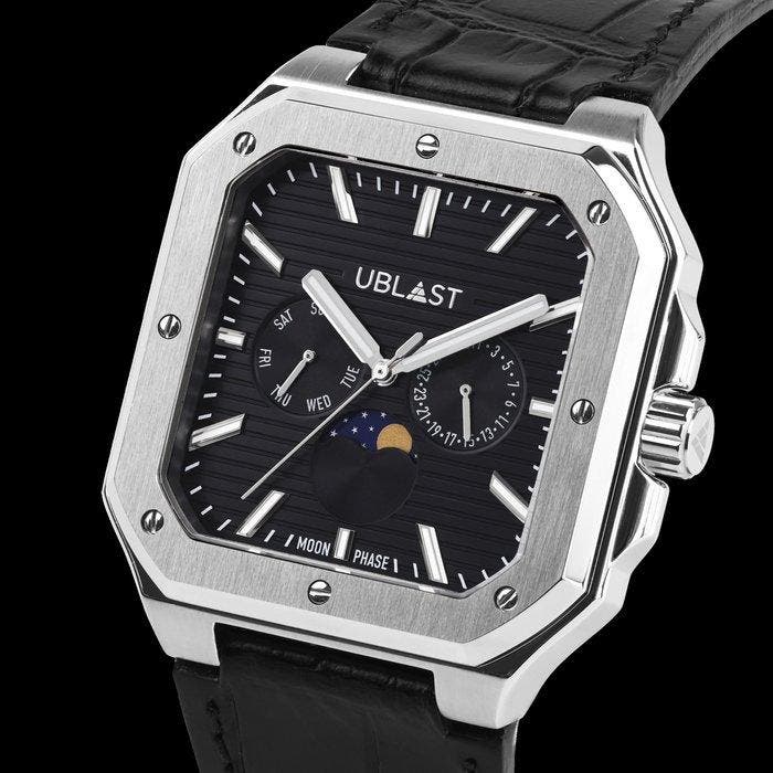 Ublast - Square - Moonphase Calendar - REF.UBSQML44BK - Ltd., Handtassen en Accessoires, Horloges | Heren