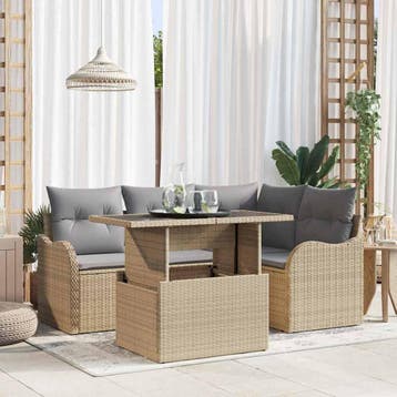 vidaXL Tuinbank Set 5 st Beige Poly Riet, Verzenden, Nieuw