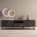Tv-meubel Mangohout Kjeld 180 Zwart, Huis en Inrichting, Kasten |Televisiemeubels, Verzenden, Nieuw, Overige houtsoorten, Industriële meubels