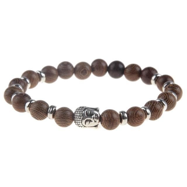 Fako Bijoux - Buddha Armband - Hout - Ring - Zilverkleurig, Handtassen en Accessoires, Armbanden, Verzenden